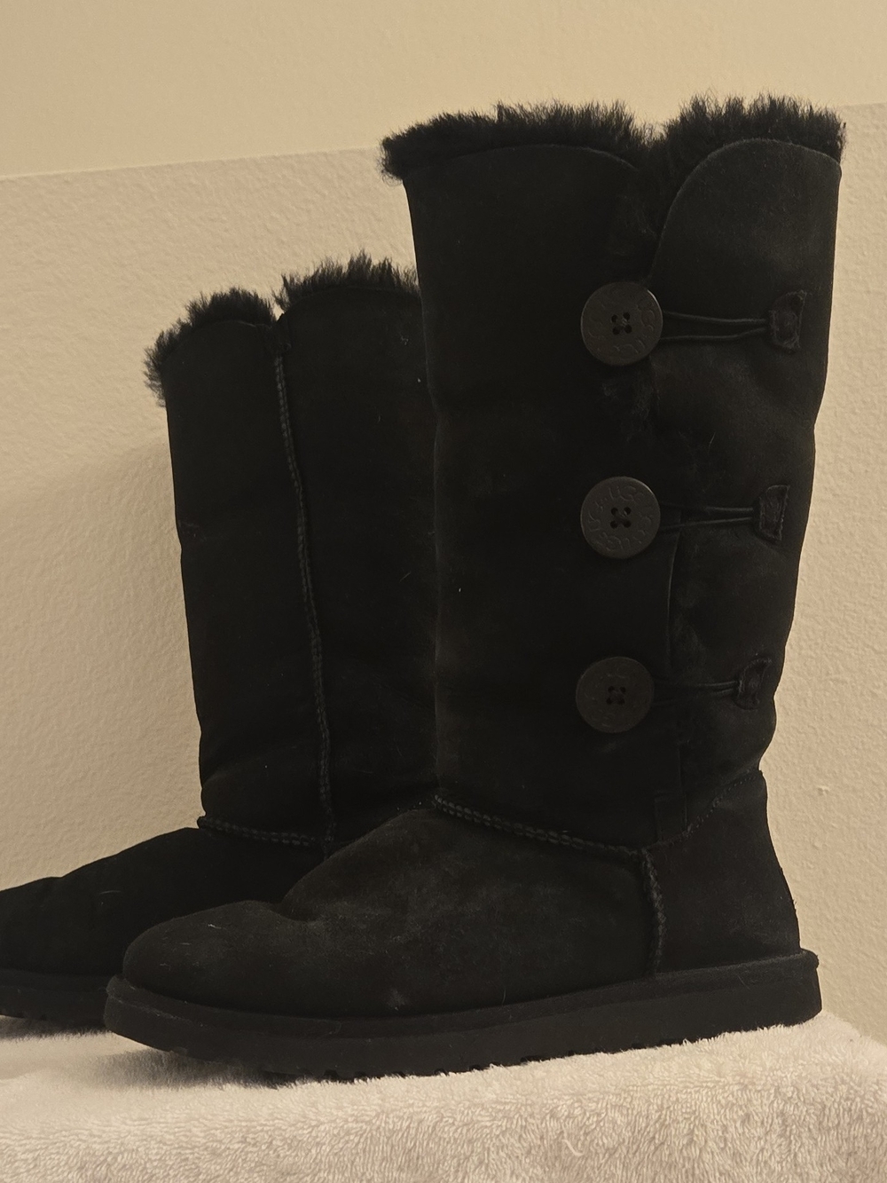 UGG Tall Black Button-Accent Suede Winter Boots - Picture 3 of 9
